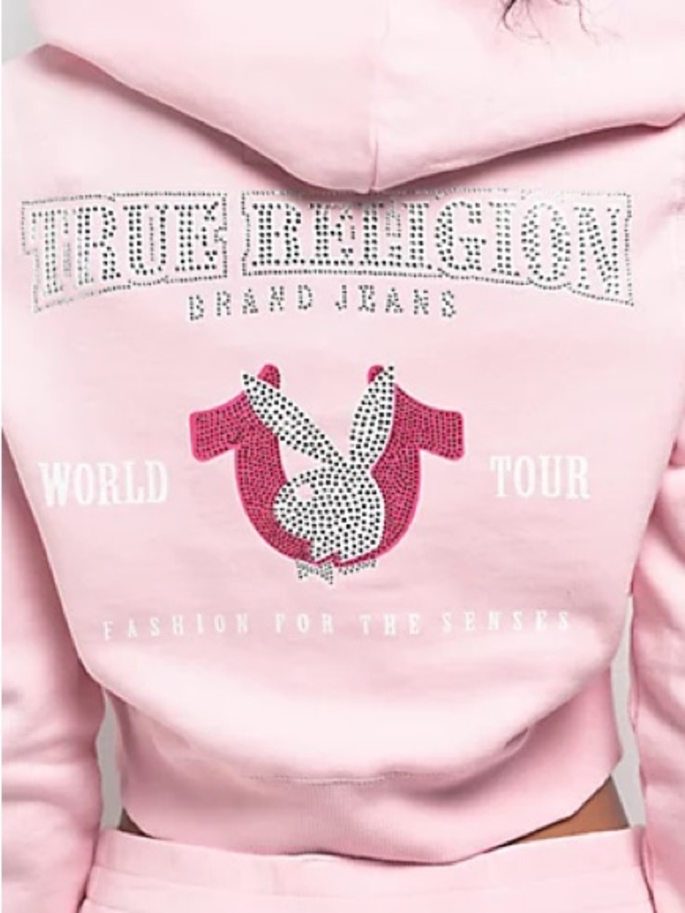True Religion Pink Rhinestone Logo Hoodie